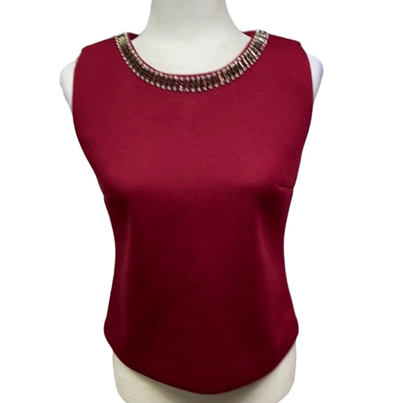 Cynthia Rowley Burgundy Scuba Rhinestone Blouse - Picture 1 of 6